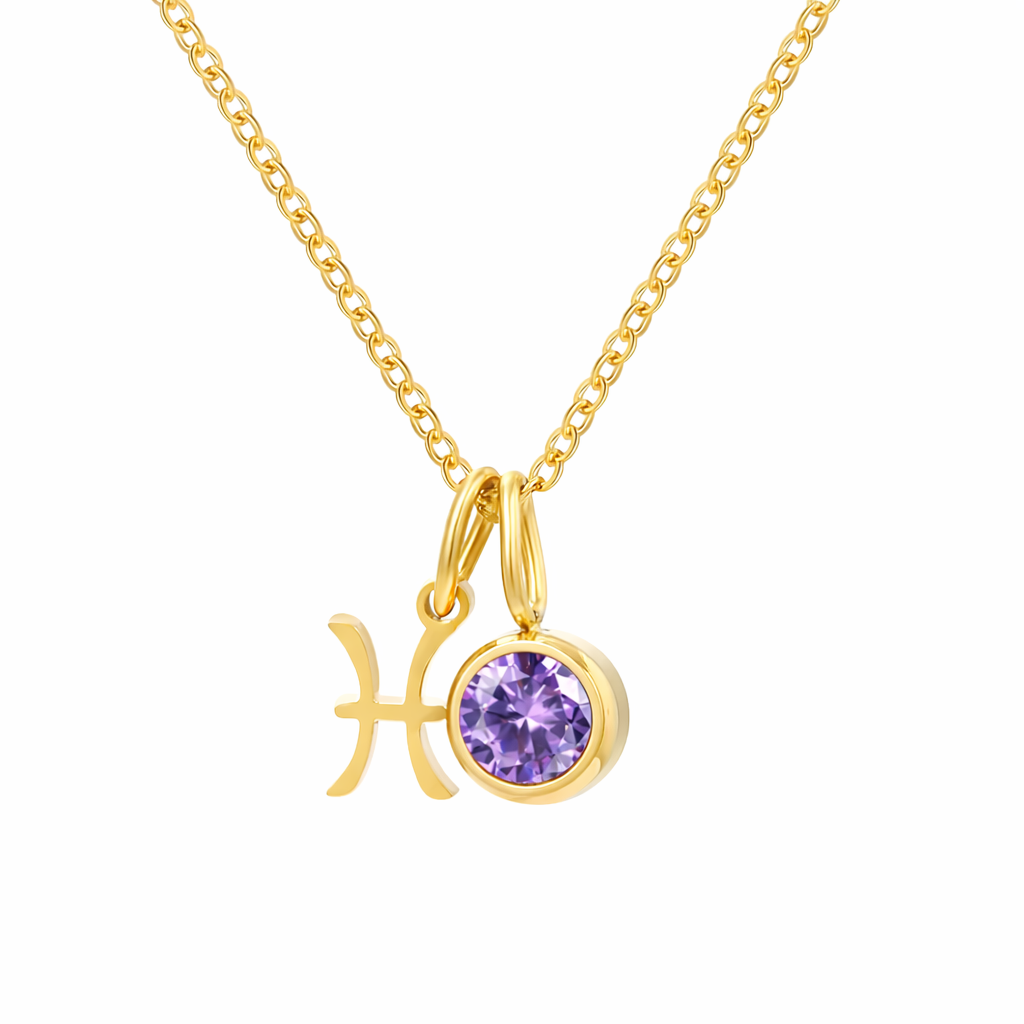 ZODIAC Pisces Halskette mit Geburtsstein 316L