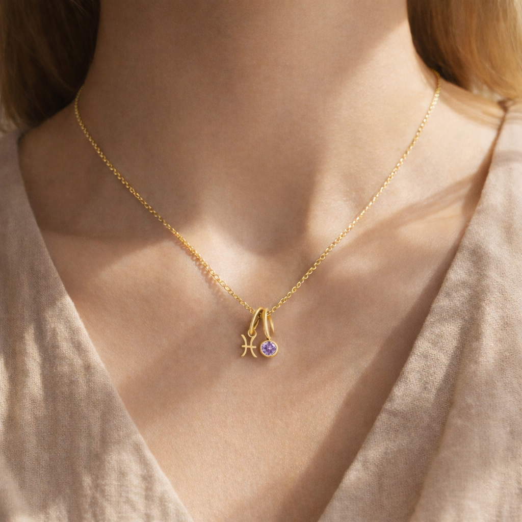 ZODIAC Pisces Halskette mit Geburtsstein 316L